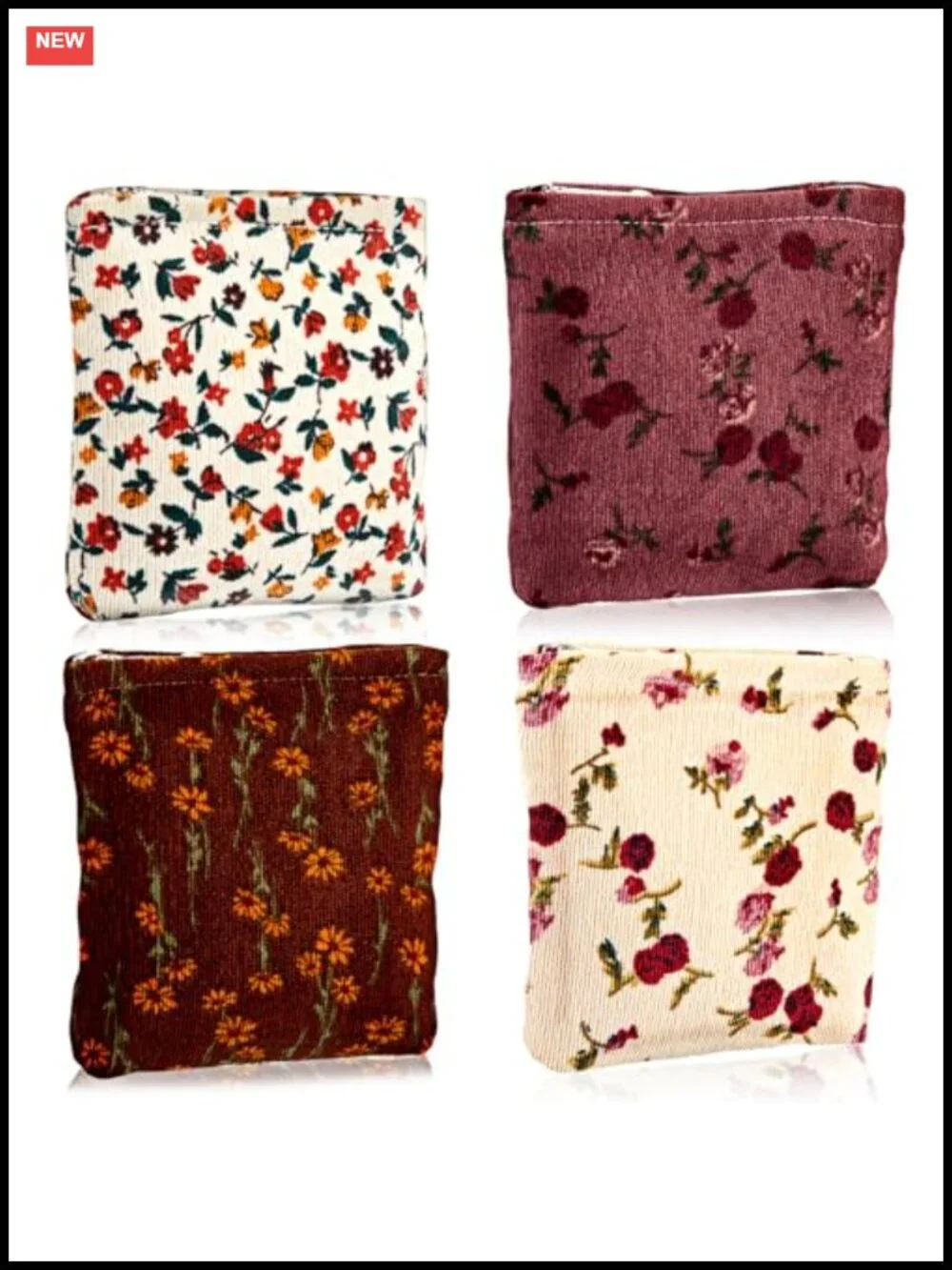 4 Pack Corduroy Cosmetic Pouch with Zipper - Small Makeup Bags for Purse,